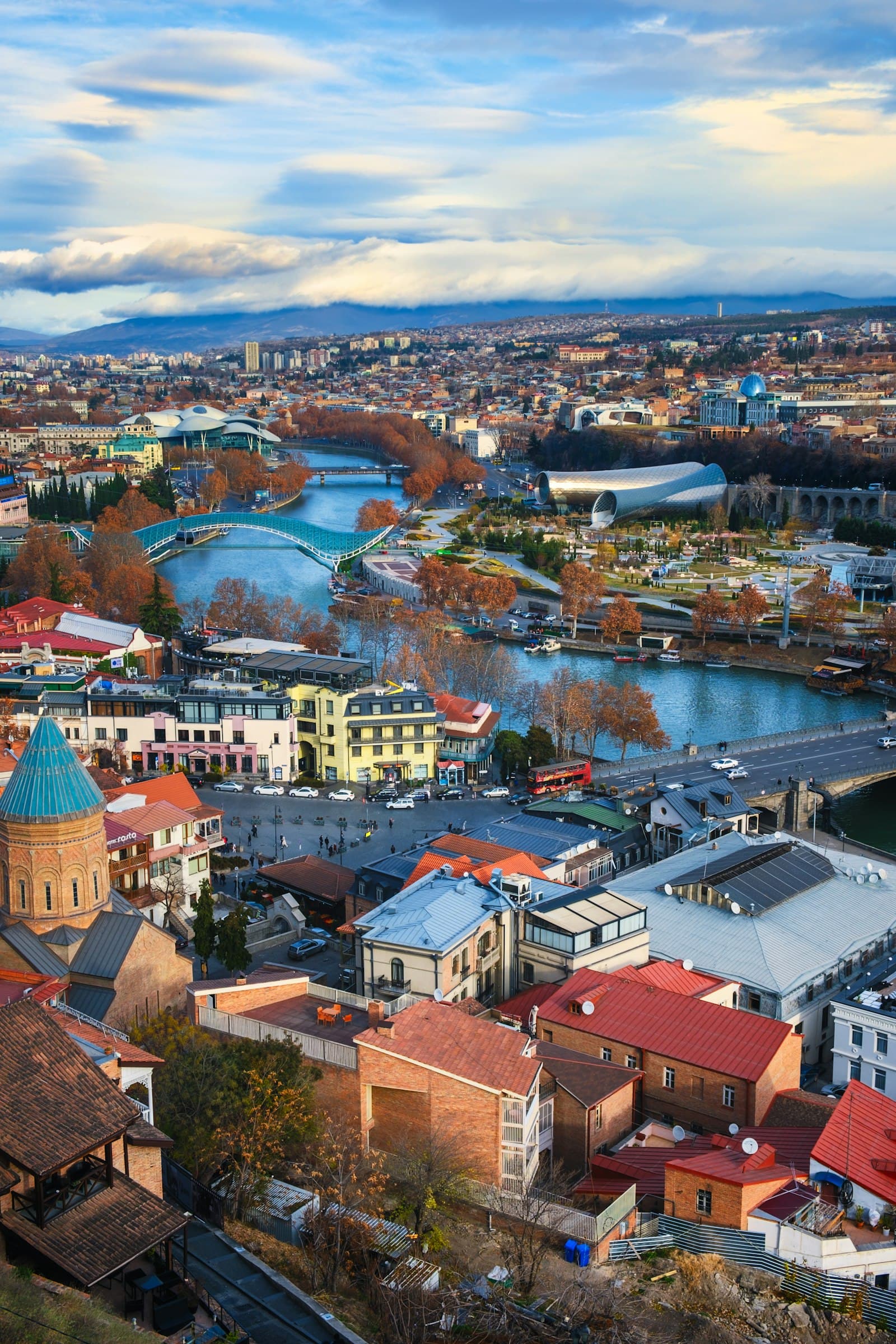 Old town rooftops and hills in Tbilisi, Georgia